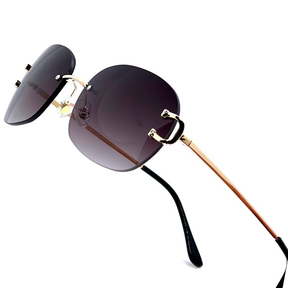 Rimless Sunglasses Gold Frame Gradient Black Lens Fashion Shades Street Wear New - Picture 1 of 6